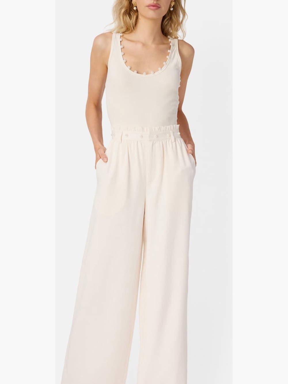 Cami NYC Ivory High-Waist Wide Leg Trousers